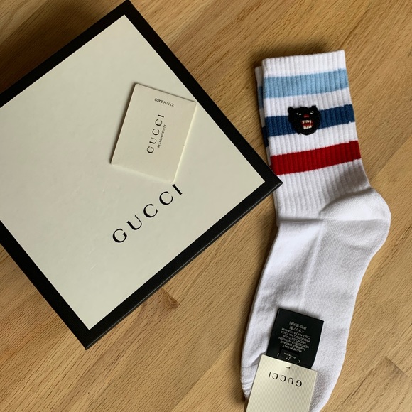 New Gucci puma patch striped blue red socks sz Medium - Picture 3 of 12